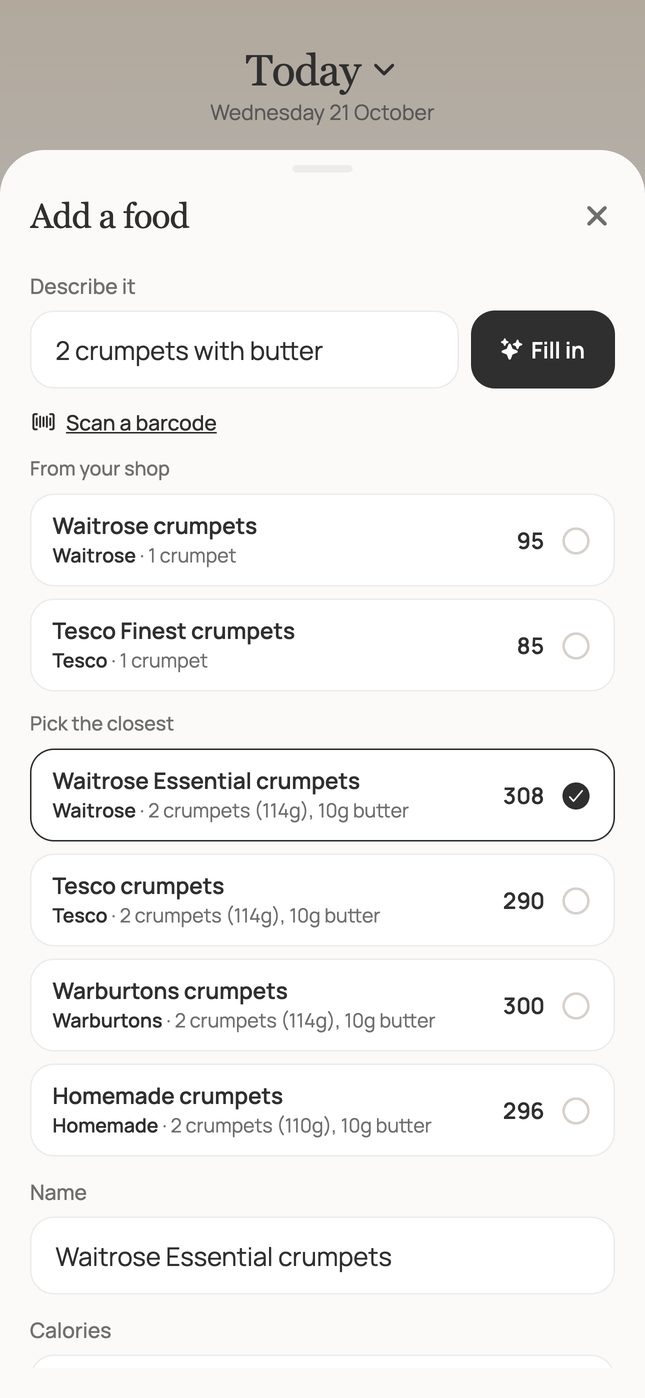 Adding a food: real options from UK shops to pick from